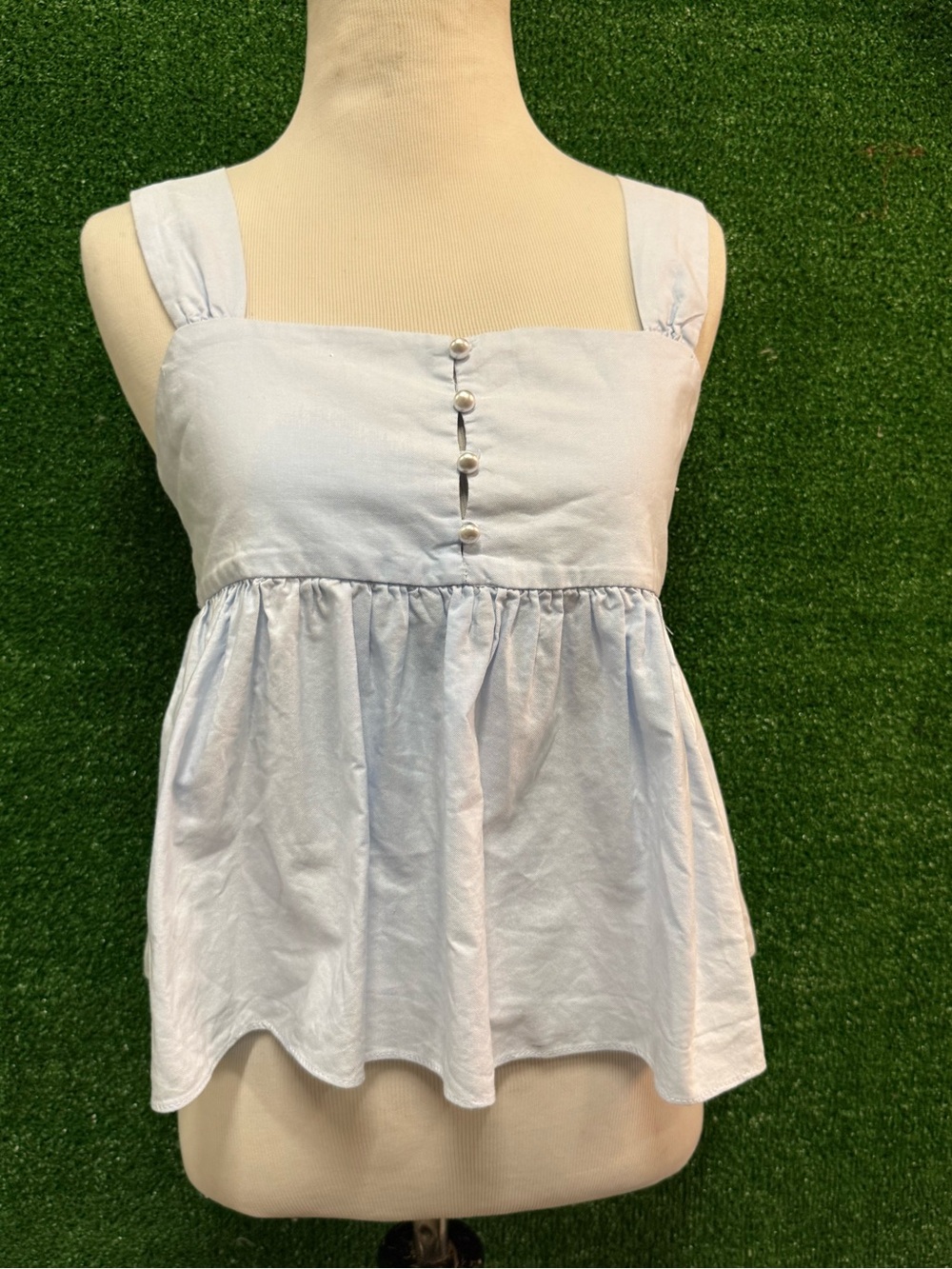 Zara Trafaluc light blue square neck camisole button front tie back size small